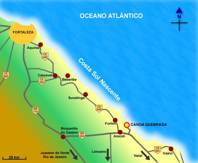 mapa rodoviária da Costa do Sol Nascente